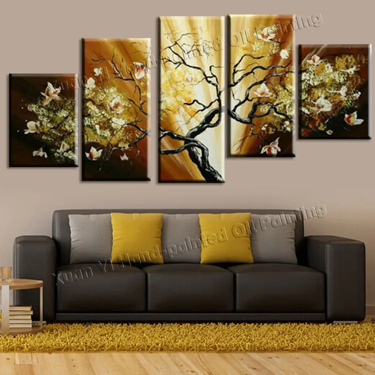 5 Panel Handmade Flower Modern Home Decoration Abstract Landscape Oil