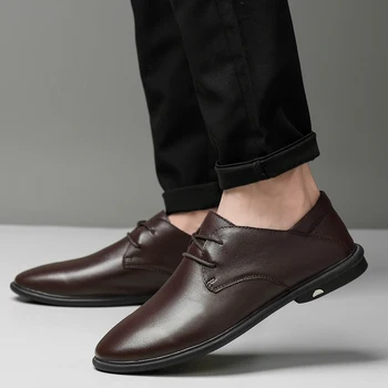 

GOODRSSON Formal Leather Shoes Men Genuine Leather Lace Up Solid Breathable Business Male Leather Shoes Outdoor Formal Occasion