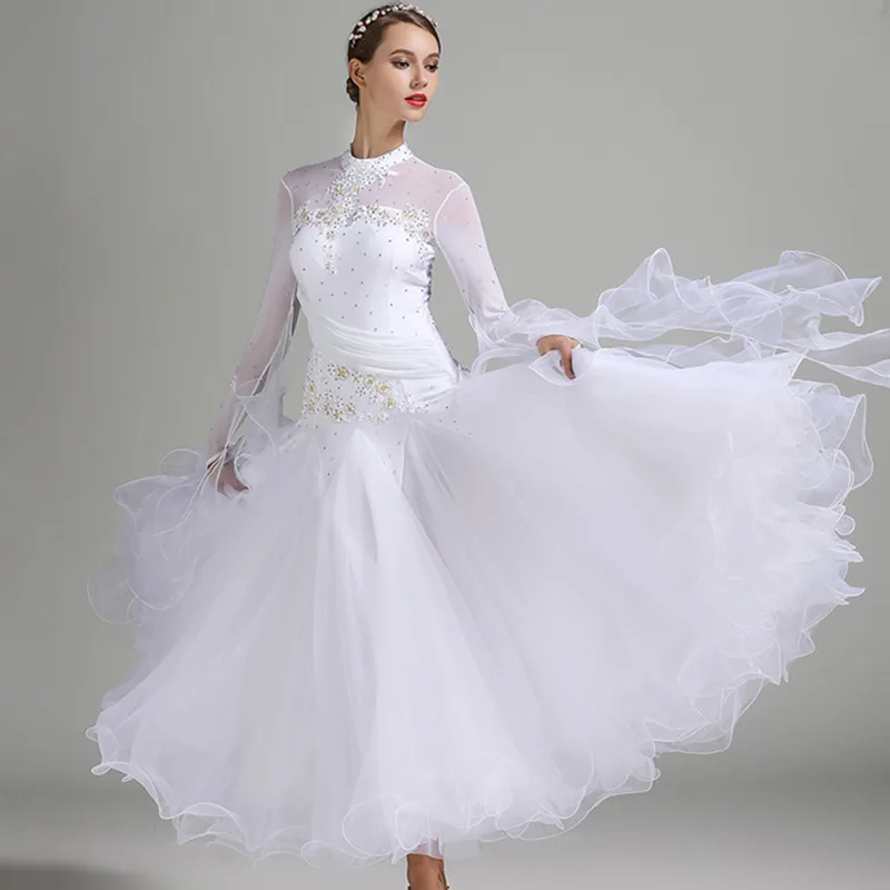 9color Standard Ballroom Dance Competition Dresses Rhinestone Marine Costumes For Women Tango/Waltz Dresses Modern Dance Costume