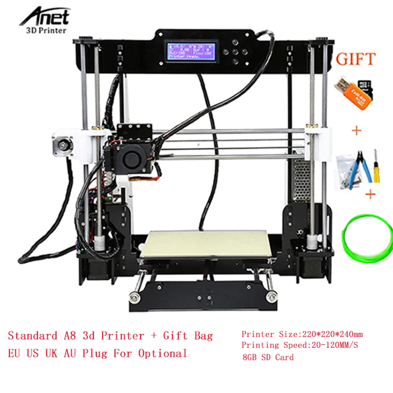 Anet A8 i3 Impresora 3D принтер Высокая точность Imprimante DIY набор с алюминиевым Экструдером
