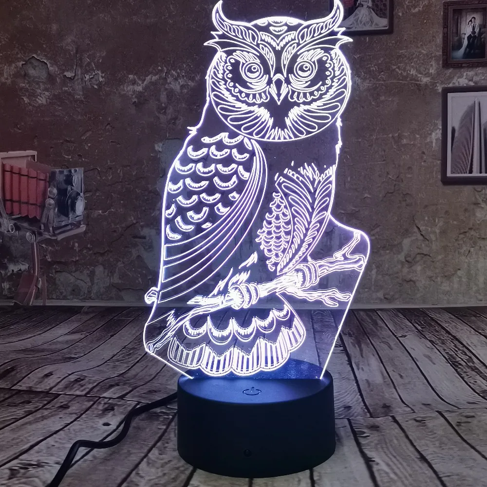 Прямая поставка Новая лампа в форме Совы 3D ночник 7 цветов градиент светодиодный свет Иллюзия USB сенсорный детский ночник Рождественский подарок декор