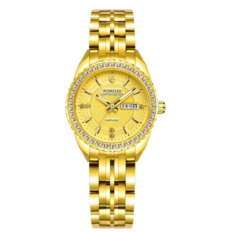

Switzerland 24k gold watch Fashion Trends Diamonds Small Dials Ultra-Thin Women's Double Calendars Studs Gold-Female