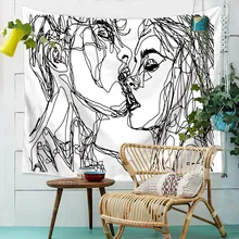 Белый и черный абстрактная полоса настенный гобелен человек и леди художественная любовь живопись ткань уникальная висячая бескаркасная картина ткань