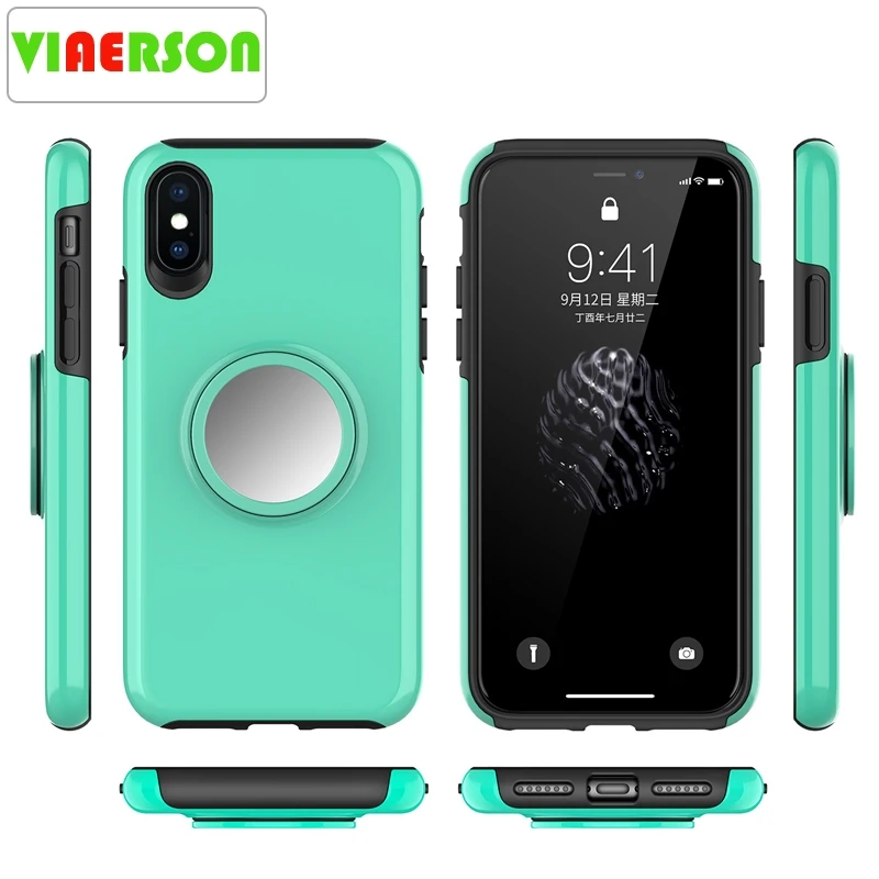 

Mirror Case for iPhone 7 Cases Soft TPU + PC Back Cover for iPhone X XS MAX 7 8 Plus 6 6S Bracket Socket Holder Phone Case