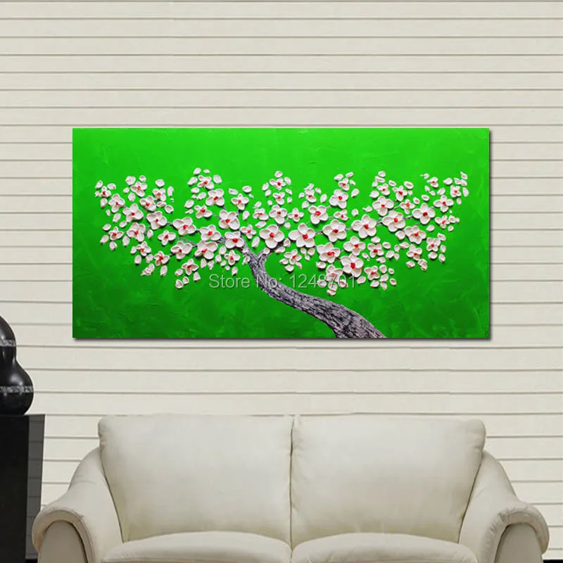 Handpainted large size Oil painting Contemporary white flower Blooming Tree Acrylic palette knife art on canvas for decoration