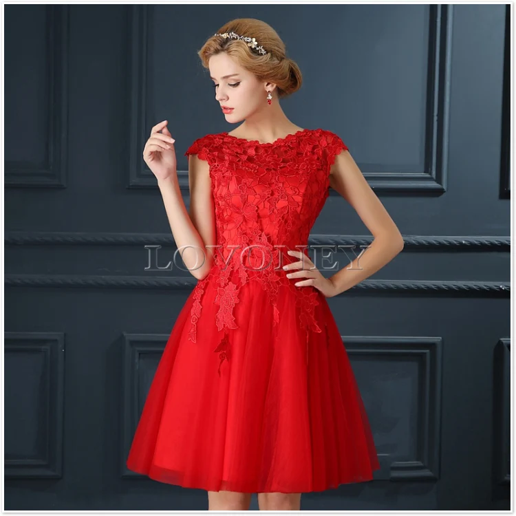 DEERVEADO T402 Short Prom Dresses Elegant A-Line Red Prom Dress Gown Formal Party Dresses Evening Gown Vestido De Festa