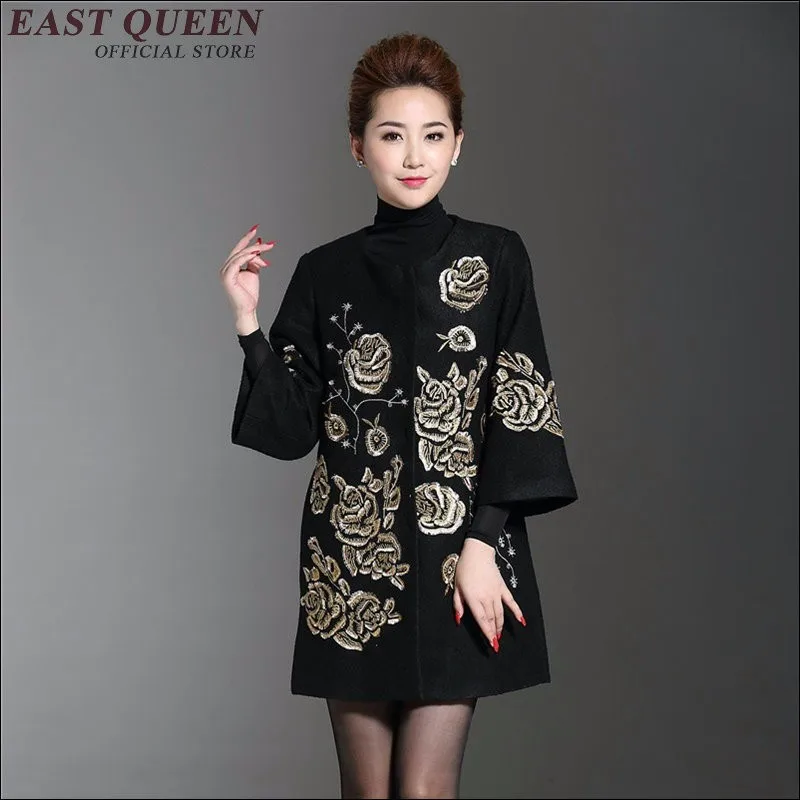 Женское шерстяное пальто, Женское шерстяное пальто, китайское традиционное вышитое пальто для женщин s, новые модные женские шерстяные пальто AA1694X