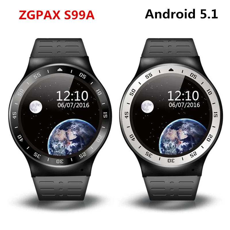 Полный Круглый Экран S99A Смарт часы MTK6580 Android 5 1 Bluetooth4.0 gps Google app сердечного ритма