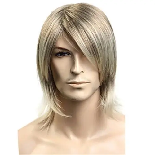 

free shipping Short Blonde Costume Straight Mid-length For Men Accessory Cosplay Hair Wigs