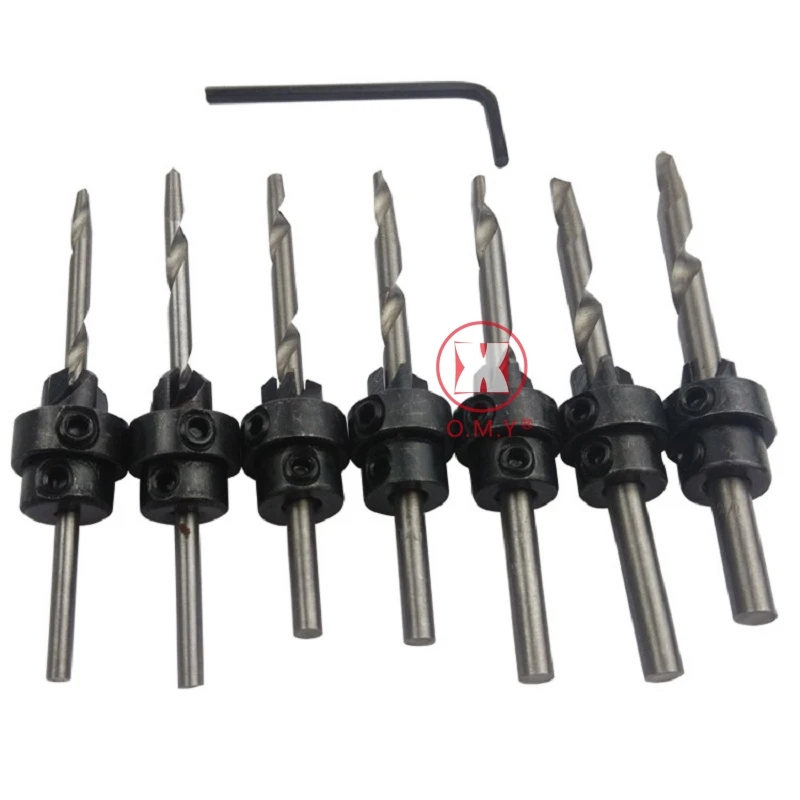 

8pcs / Set Three - Pointed Woodworking Countersunk Head Drill 3-10mm Reaming Bit Chamfering Guide Drilling High Speed