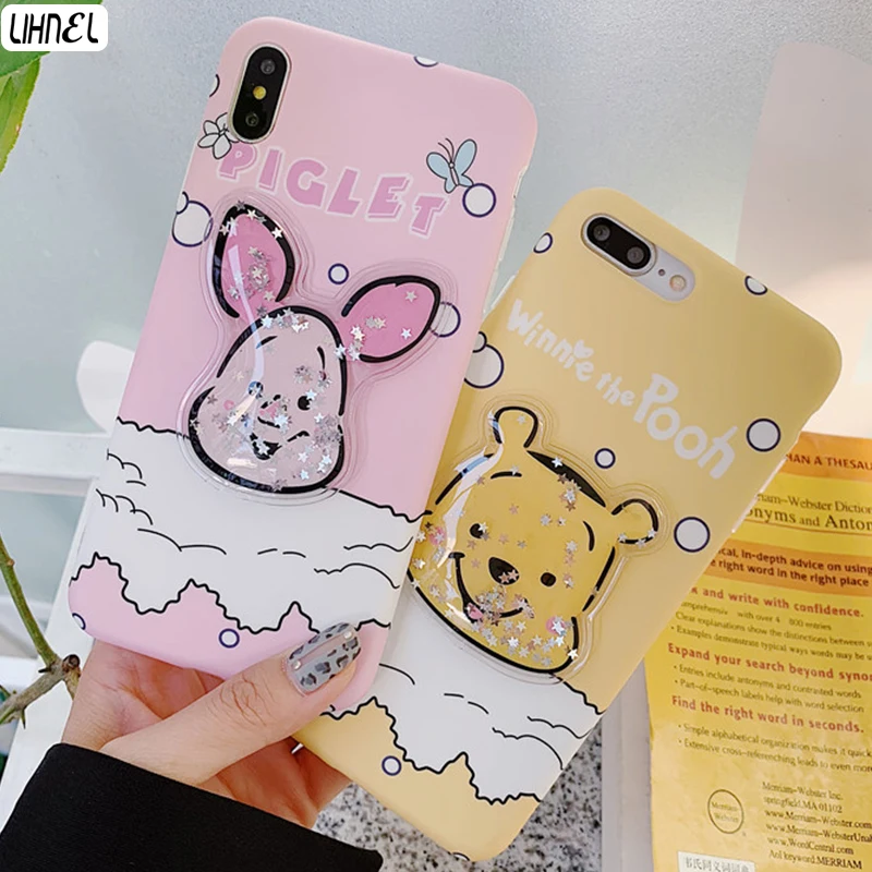 

XS Max Pooh Piglet Cartoon Case Liquid Bling Stars Squishy Soft IMD TPU Cover for iPhone XR X XS Max 6 6splus 7 7Plus 8 8Plus