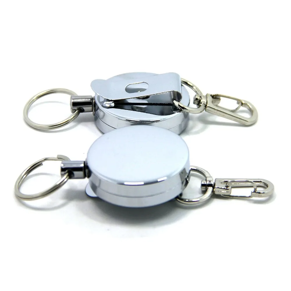 1pcs Metal Retractable Key Chain Keys Reel Badge Holder W/ Belt Clip