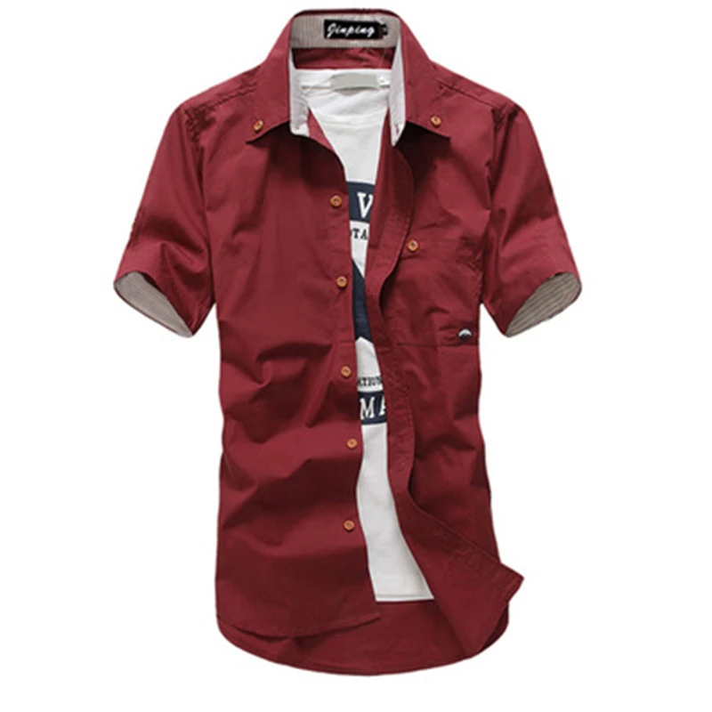 Новое поступление мужская повседневная рубашка маленький гриб Мужская рубашка с коротким рукавом рубашка Мужская s приталенная рубашка Мужская s полосатая рубашка рубашки - Цвет: wine red