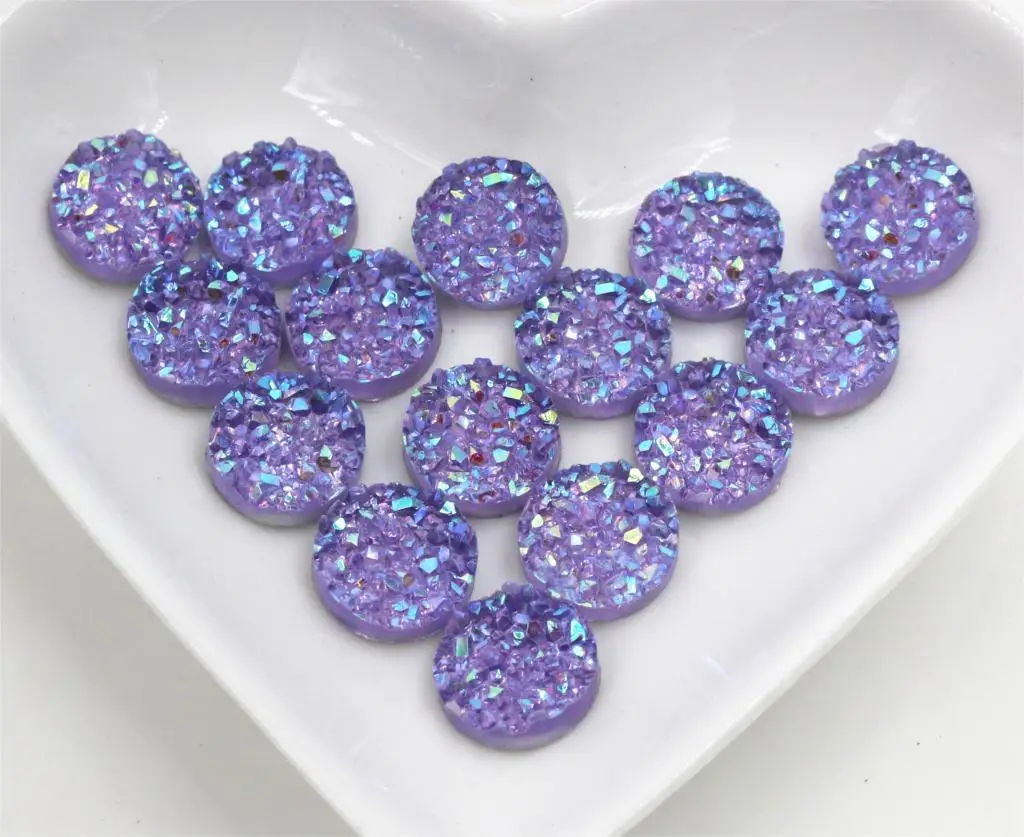 

New Fashion 40pcs 12mm Light Purple AB Color Natural ore Style Flat back Resin Cabochons For Bracelet Earrings accessories-V4-02