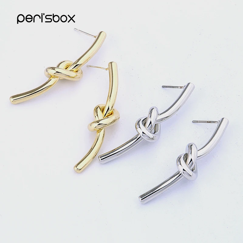 Peri'sBox дизайнерские серьги-гвоздики золотого и серебряного цвета с узлом для женщин, минималистичные витые серьги-гвоздики, массивные серьги