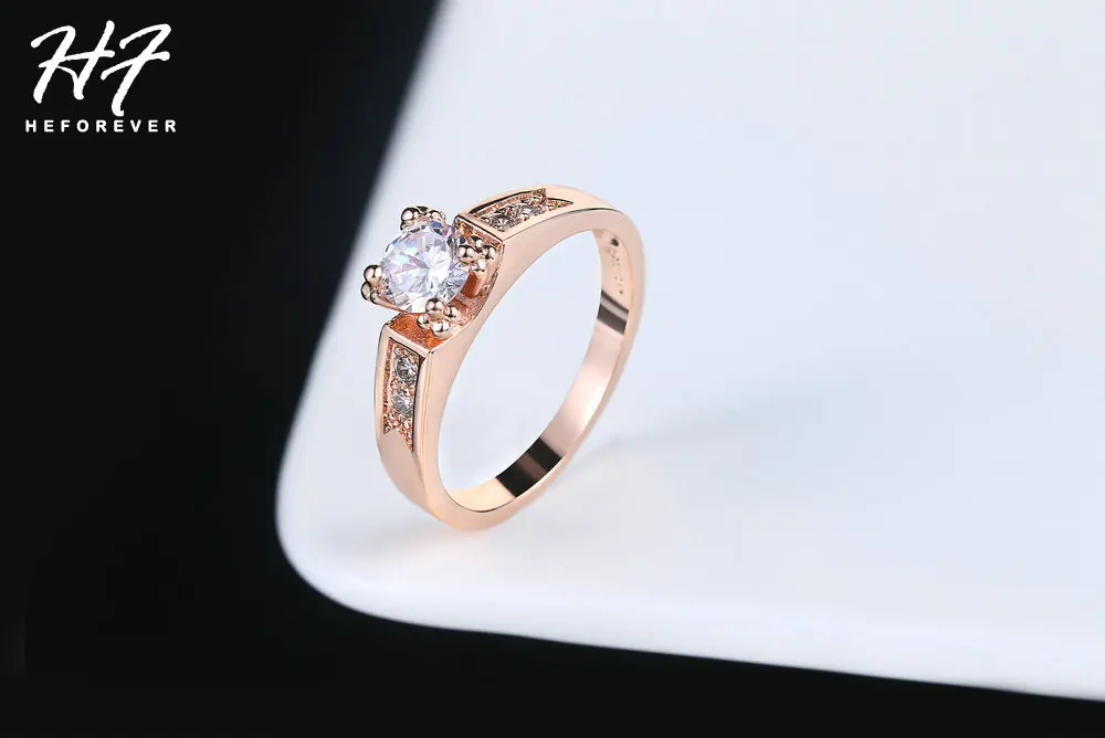 6 предметов, Классические обручальные кольца с кубическим цирконием для женщин, розовое золото, стразы, кольцо для влюбленных R051