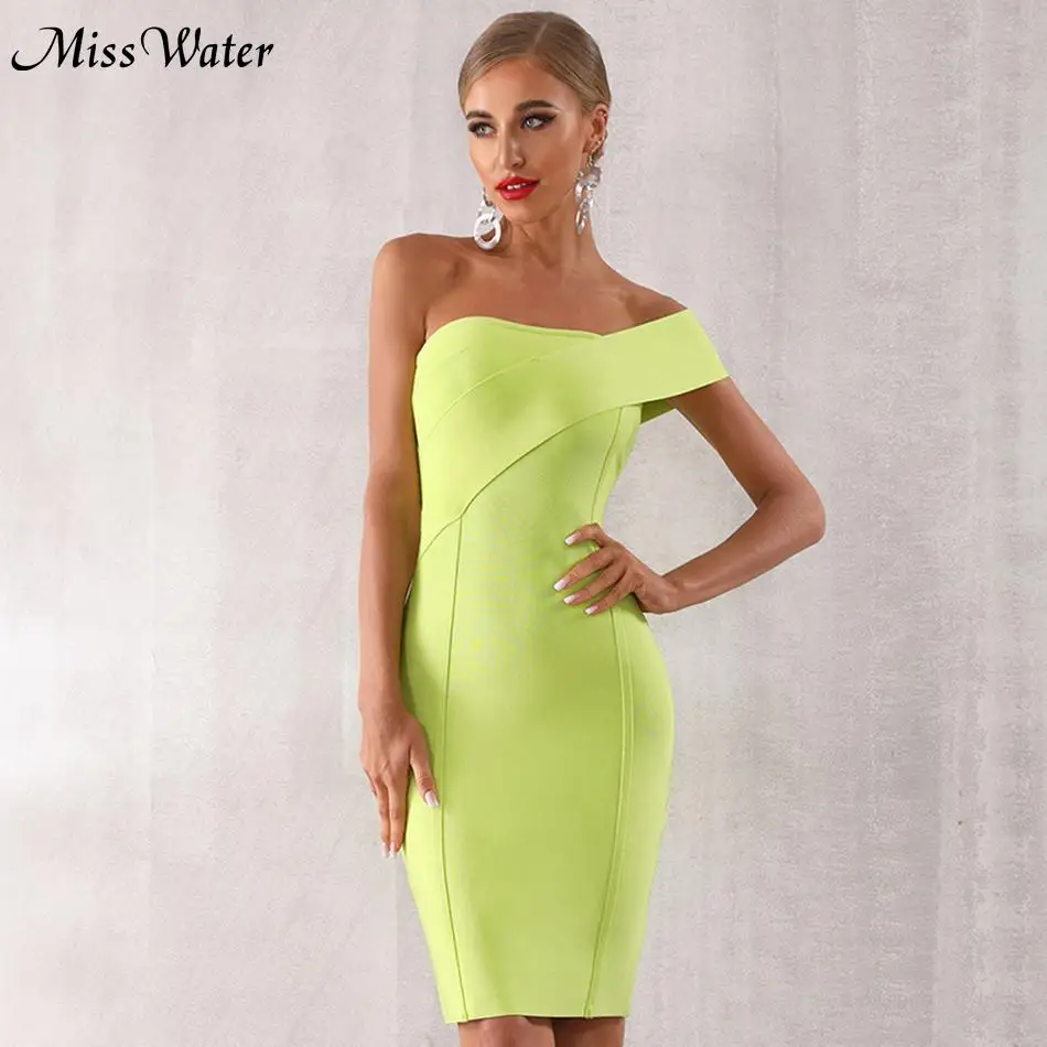 

Miss Water Newest Celebrity Party Bodycon Bandage Dress Women Green Sleeveless One-Shoulder Sexy NightClub Dress Women Vestidos
