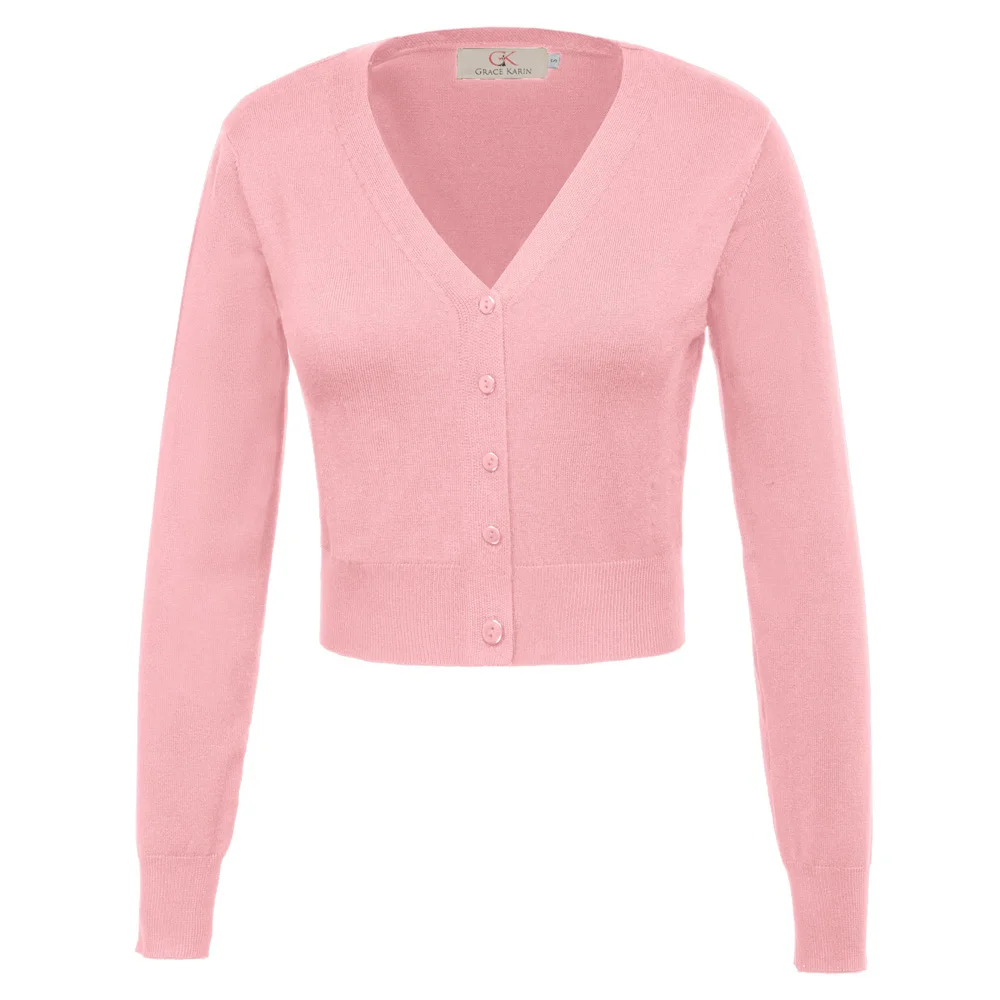 Женское пальто весна осень одежда девять точек рукав v-образным вырезом обрезанная Куртка Сплошной цвет элегантный тонкий трикотаж вязаное пальто кардиган - Цвет: Pink