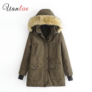 

Women Outerwear Parka 2019 Winter Hooded Coat Fur Collar Thicken Warm Long Jacket Female Plus Size 2XL Ladies Chaqueta Feminino