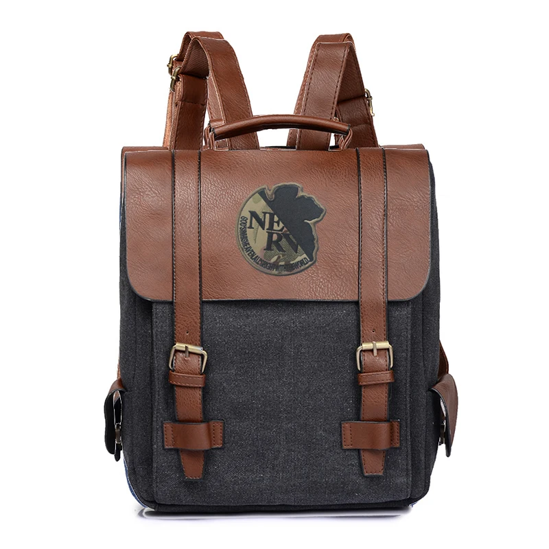 

Neon Genesis Evangelion EVA HOOK & LOOP Backpack Canvas Leather Rucksack British Style Bookbag Travel Backpacks Mochilas Mujer