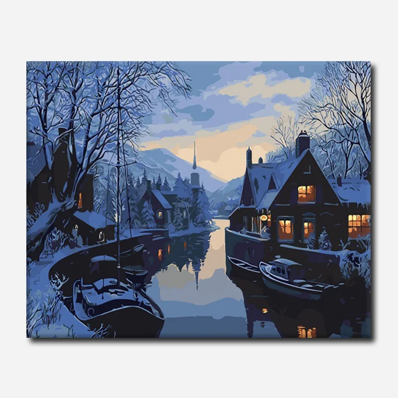 

Frameless picture on wall acrylic oil painting by numbers abstract drawing by numbers unique gift paint by numbers Night view