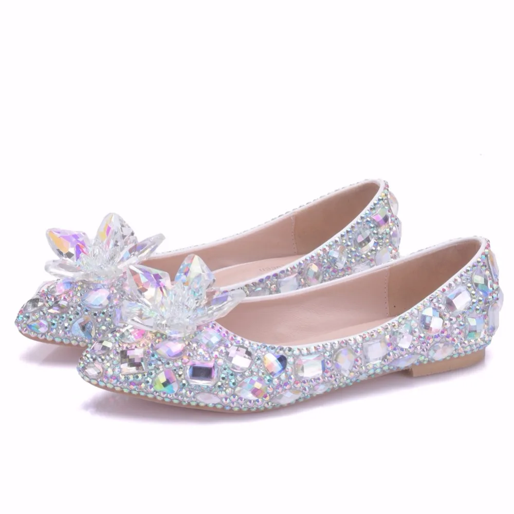 Обувь Золушки с кристаллами «Королева» женские туфли на плоской подошве со стразами пикантные женские свадебные туфли на плоской подошве; zapatos mujer; большие размеры 34-43