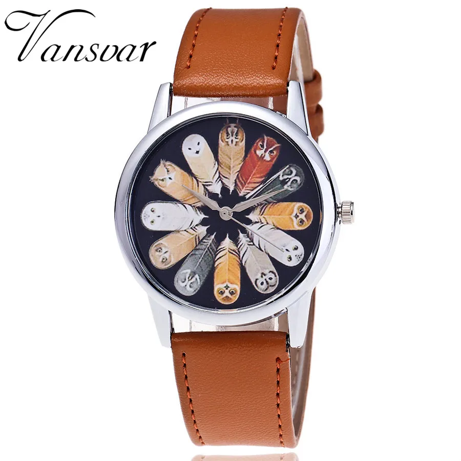 

Vansvar Brand Leather Feather Wrist Watch Casual Fashion Ladies Women Quarzt Watches Relogio Feminino 2073