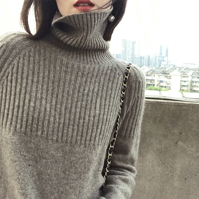 Женский свитер весенний высококачественный мягкий кашемировый свитер с высоким воротом и длинным рукавом женский модный теплый однотонный вязаный пуловер