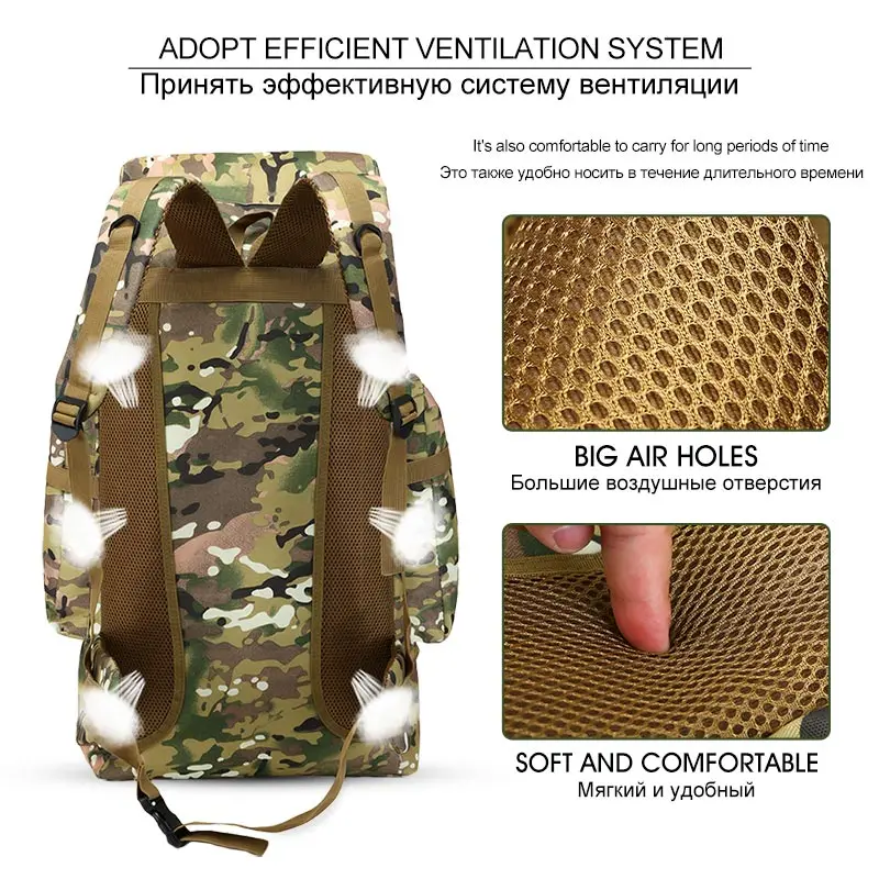  Military Men 70L Tactical Bag Mountaineering Backpack Outdoor Travel Climbing Backpack Waterproof H