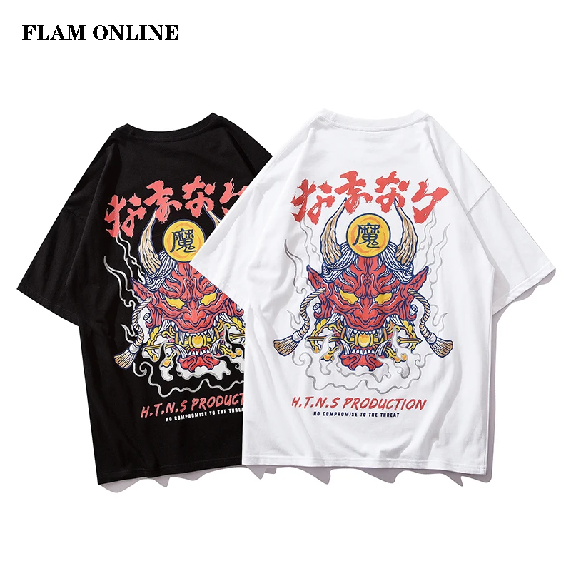 2019 Kanji японский персонаж Harajuku футболка хлопковые топы с короткими рукавами