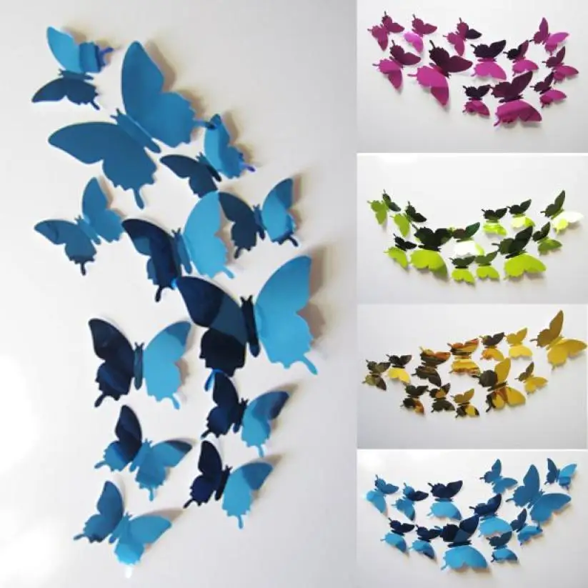 Adhesivos de pared Decal mariposas 3D espejo pared arte Decoración para el hogar s etiqueta engomada del coche Adhesivos de pared Decoración para el hogar salón pegatinas nt0