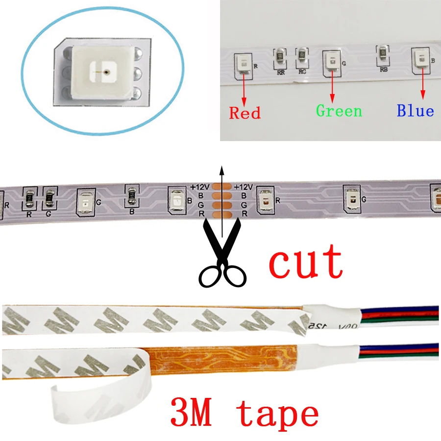 BEKCMTH SMD 2835 5 м 10 м 15 м RGB Светодиодная лента Водонепроницаемая RGB лента DC12V лента диод светодиодный Светодиодная лента с ИК-пультом дистанционного управления