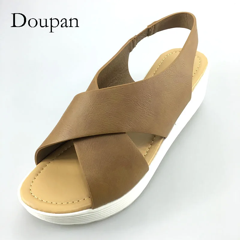 

New Sweet Women Sandals 2018 Summer Wedges Peep Toe Elegant Shoes Elastic Soles Doupan
