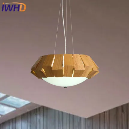 Iwhd madera lampara LED luces colgantes moderna moda calabaza moderna lámpara colgante moda Estilo nórdico dormitorio cocina iluminacion