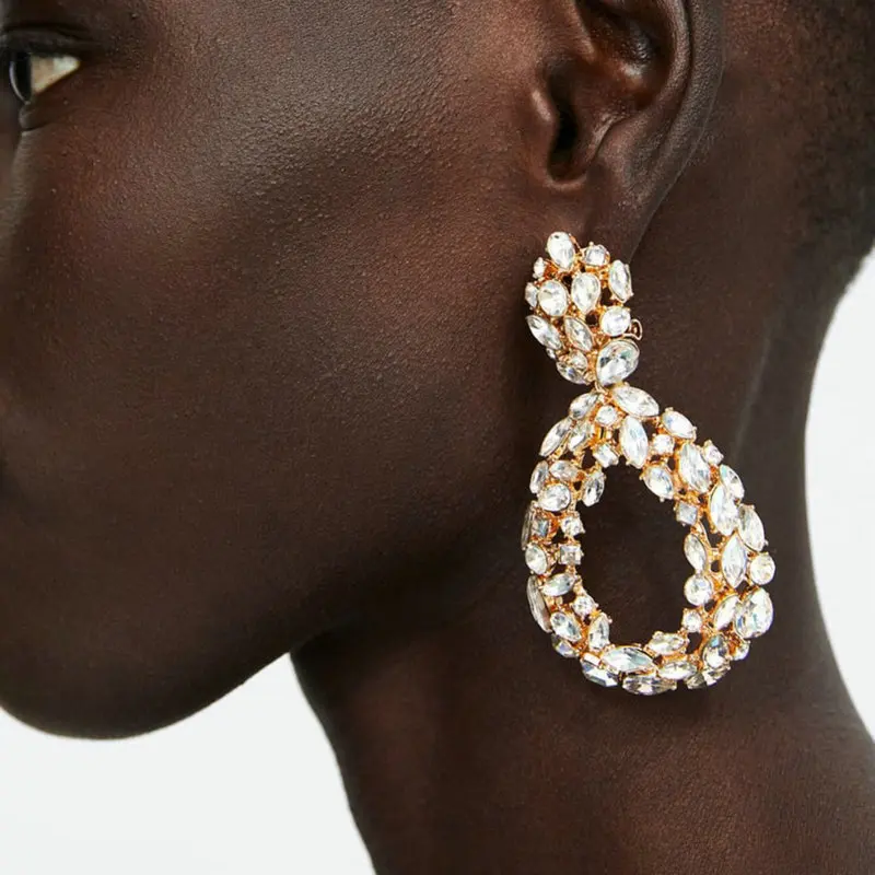 

Big Rhinestone Water Drop Earrings for Women Fashion ZA Style Big Long Earring Vintage Geometric Dangle Earrings Party Jewelry