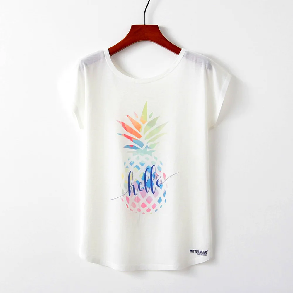 Summer Autumn Women T-Shirts for Girls Harajuku Kawaii Cute Style Bird Print Loose T-shirt New Casual Lady Short Sleeve Tops Tee - Цвет: M029 Pineapple