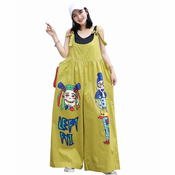 

Women’s New Summer Casual Strap Romper Pants Jumpsuit Trousers Ladies spring Fashion Cartoon Loose Overalls Trousers Jumpsuits