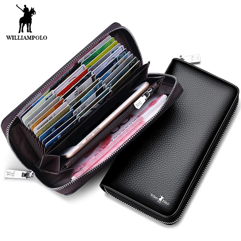 

Williampolo Genuine Leather Men wallet Business Card holder Corss Pattern Coin purse Men clutch bag