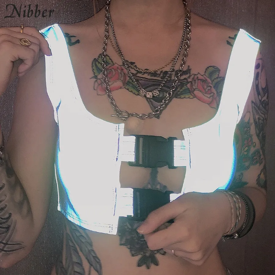 Nibber модная Светоотражающая Открытая Майка женская рубашка с полосатым принтом на одно плечо сексуальные Клубные вечерние блестящие топы