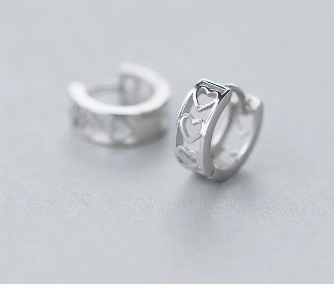 

new Real. 925 Sterling Silver jewelry open hollow heart Love hoop huggie Earrings fine jewelry GTLE1265