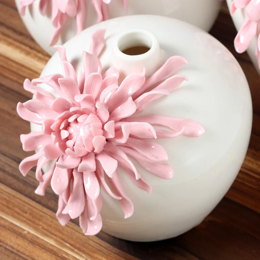 Handmade Pinch Hot Pink Vase Modern Embossed Ceramic Flower Vase