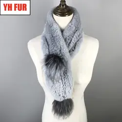 2019 новый модный шарф из меха кролика Рекс, Теплый ручной шарф из натурального меха высокого качества, женские вязаные шарфы из меха кролика