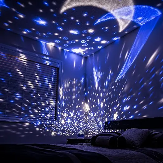 Детский Ночной светильник, проектор с Луной и звездой, вращение на 360 градусов-4 светодиодный лампы, 9 светильник, меняющий цвет с usb-кабелем, уникальные подарки
