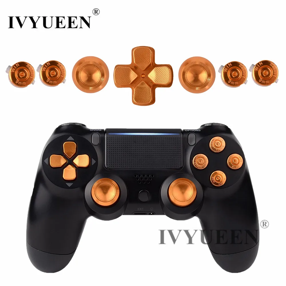 IVYUEEN Gold для sony Dualshock 4 PS4 DS4 Pro тонкий контроллер алюминиевые металлические аналоговые палочки кнопки действия комплект модов