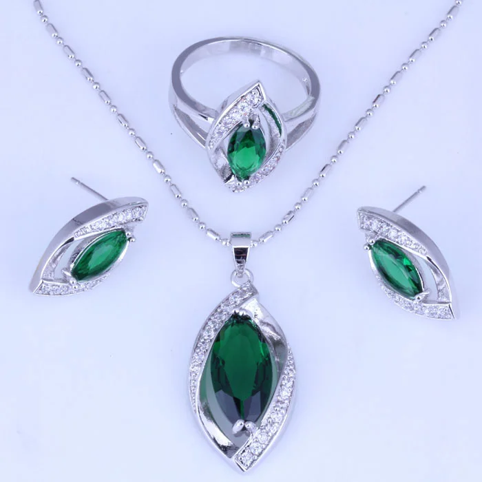 Серьги гвоздики с изумрудом и фианитом Pretty Green ожерелье кулоном кольцами