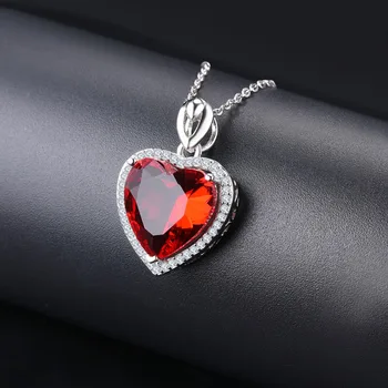 

Hutang Genuine 925 Sterling Silver 12mm Heart Pendant Necklace Cubic Zirconia Fine Red Jewelry for Women Classic Accessories New