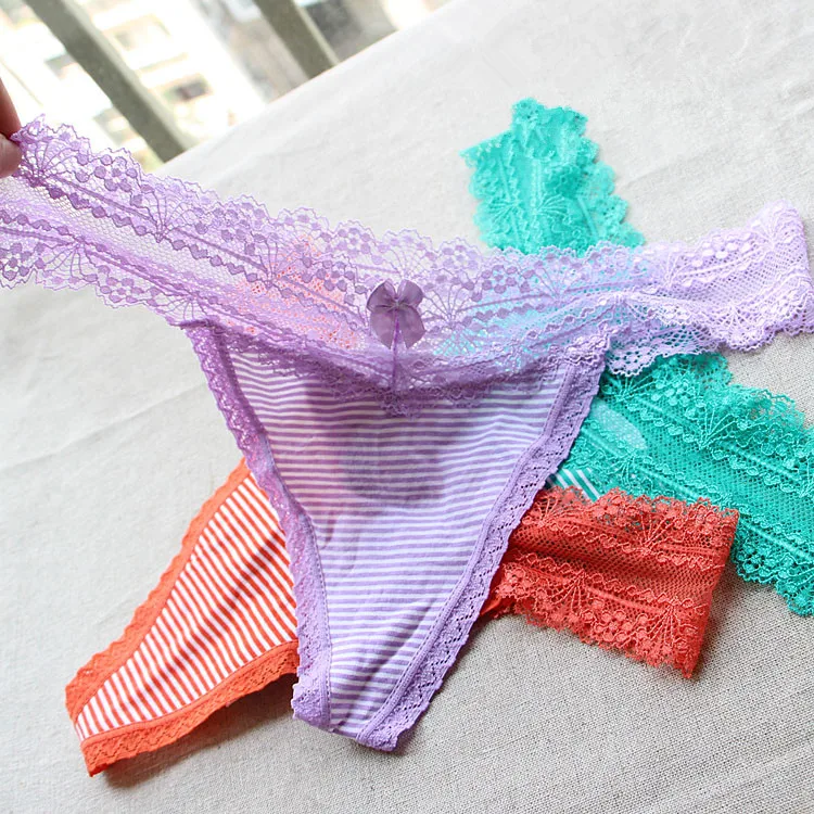 Voplidia Underwear Women Plus Size Sexy Lingerie Striped Thongs and G String Lace Panties T back