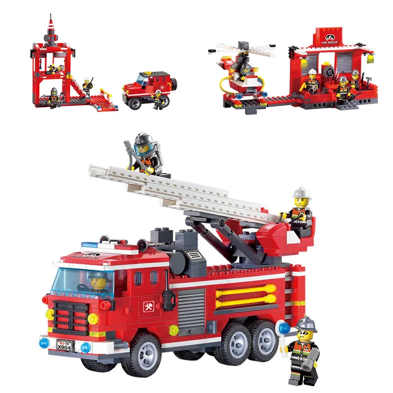 

Three Bridge Fire Truck compatible legoinglys Firefighting series Building Blocks Early childhood education model figures toys g
