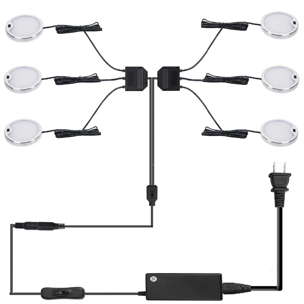 

AIBOO Under Cabinet Light Kit, Touchless Dimmable Control LED Kitchen cabinet Lights,Hand Wave for counter lighting 4000K 6Pack