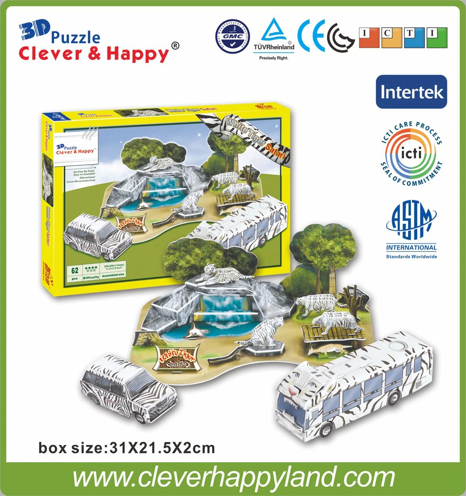 

2014 new clever&happy land 3d puzzle model White Tiger Safari model for boy paper learning & education